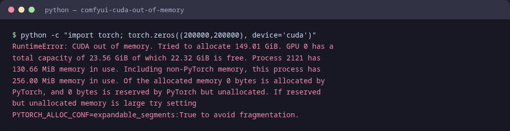 Un CUDA out of memory real, reproducido y capturado en una RTX 3090