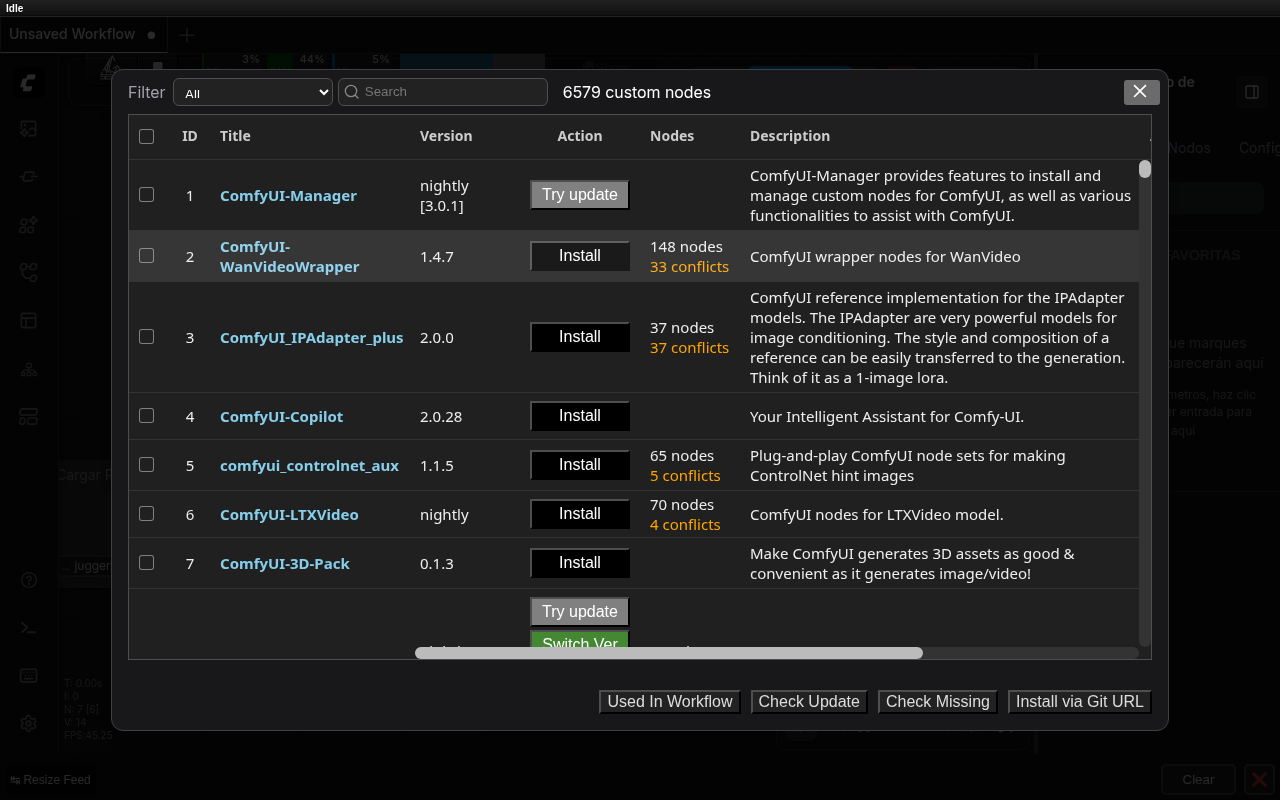El Custom Nodes Manager real, con miles de nodos instalables