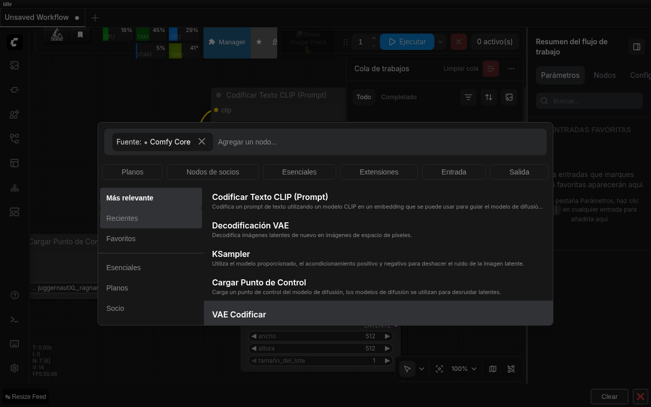 Listado real de "Comfy Core" con las descripciones oficiales de cada nodo esencial