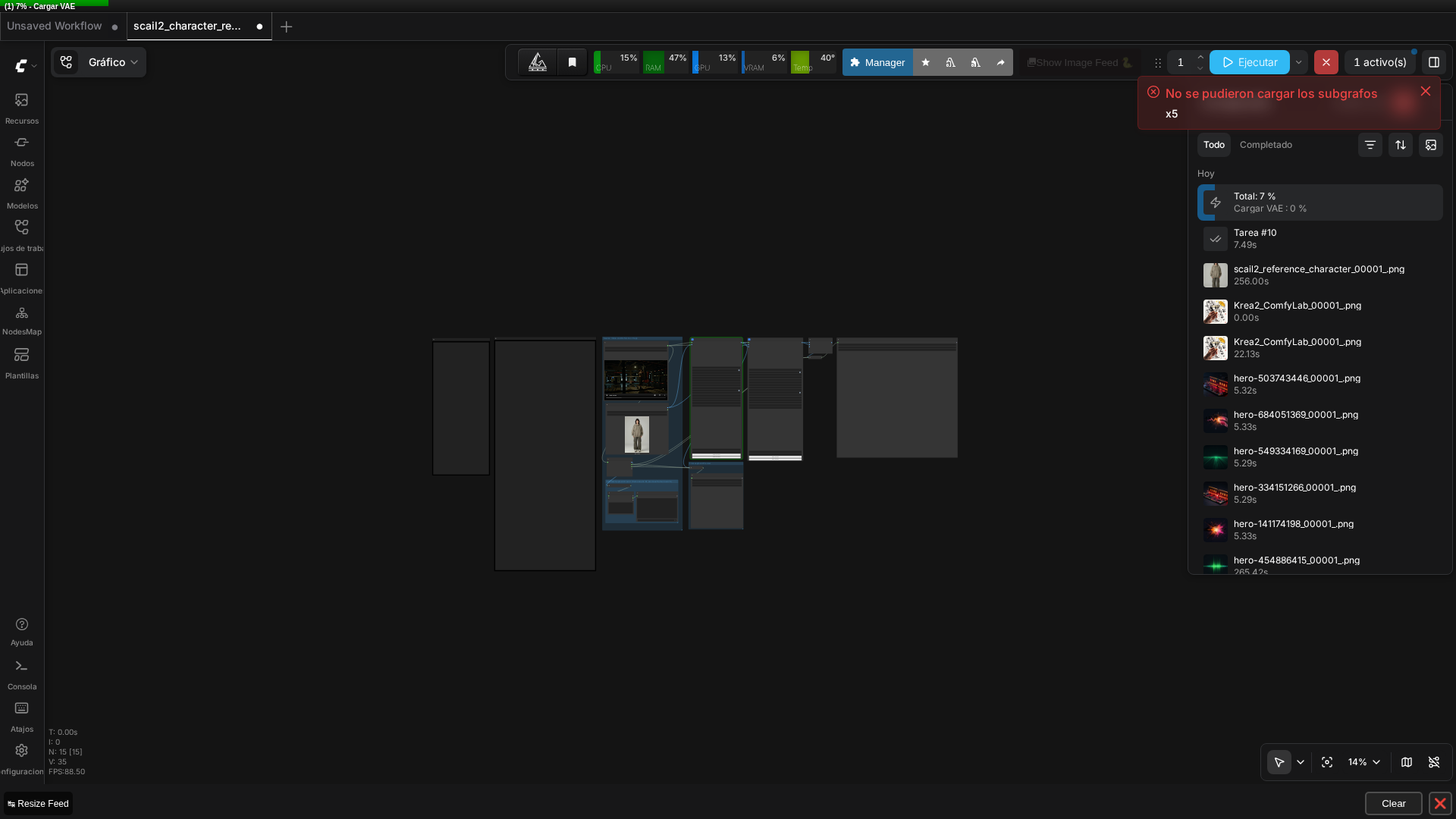 Workflow de SCAIL-2 cargado y ejecutándose en ComfyUI, con el vídeo conductor y la imagen de referencia visibles